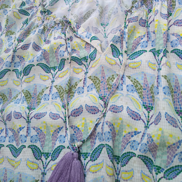 Tory Burch Silk Pastel Mosaic Tassel Tie Romper - Picture 4 of 8